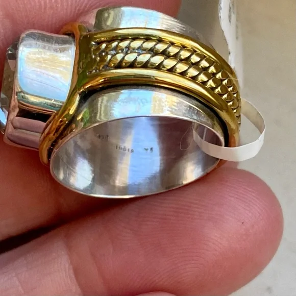 Green amethyst sterling silver and brass ring - Picture 10 of 14
